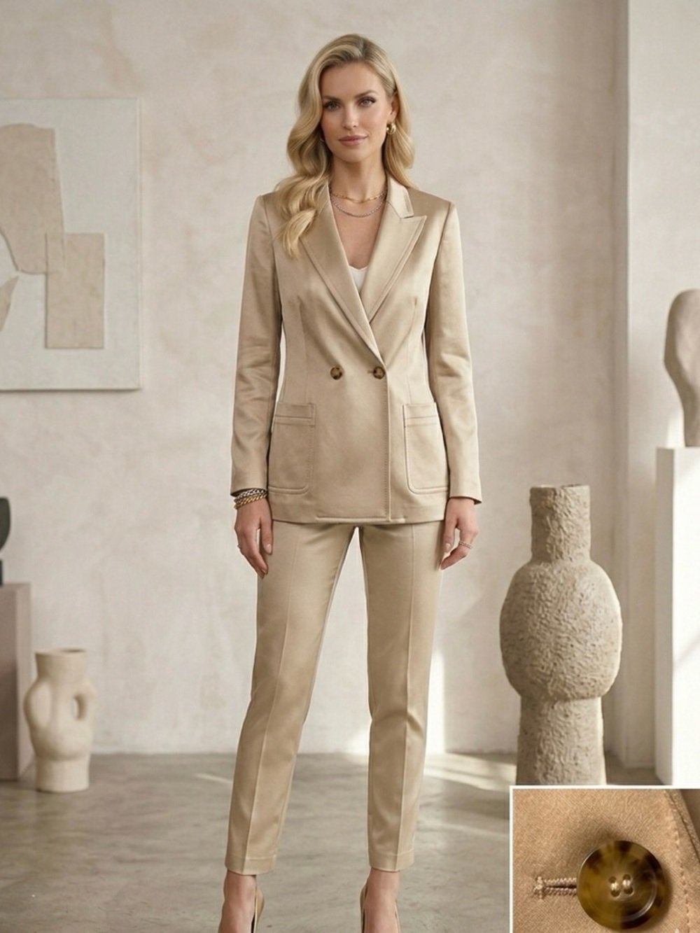 MaxMara Beige Double-Breasted Blazer